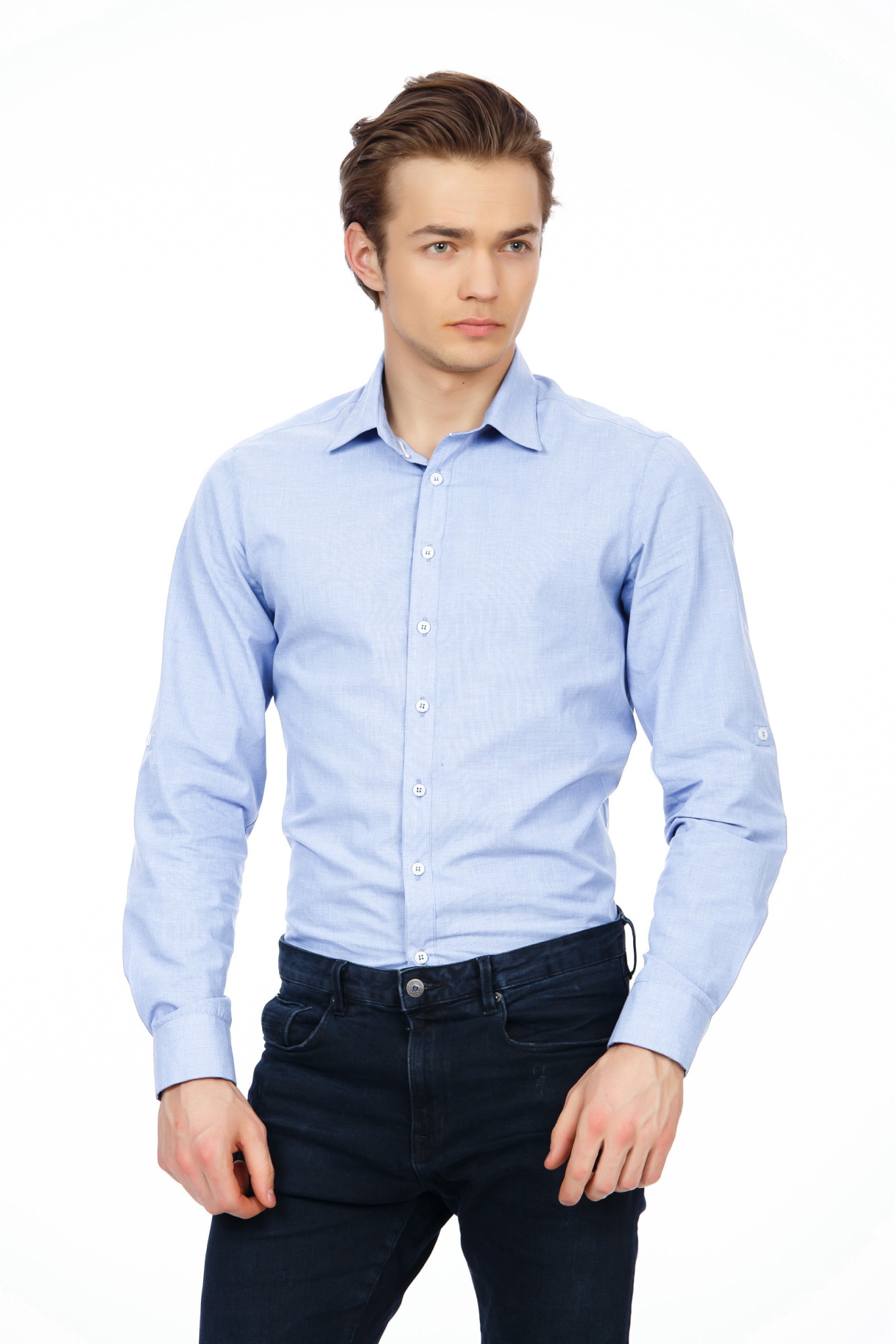 Camasa pentru barbati BE YOU, cu maneca reglabila, Bleu