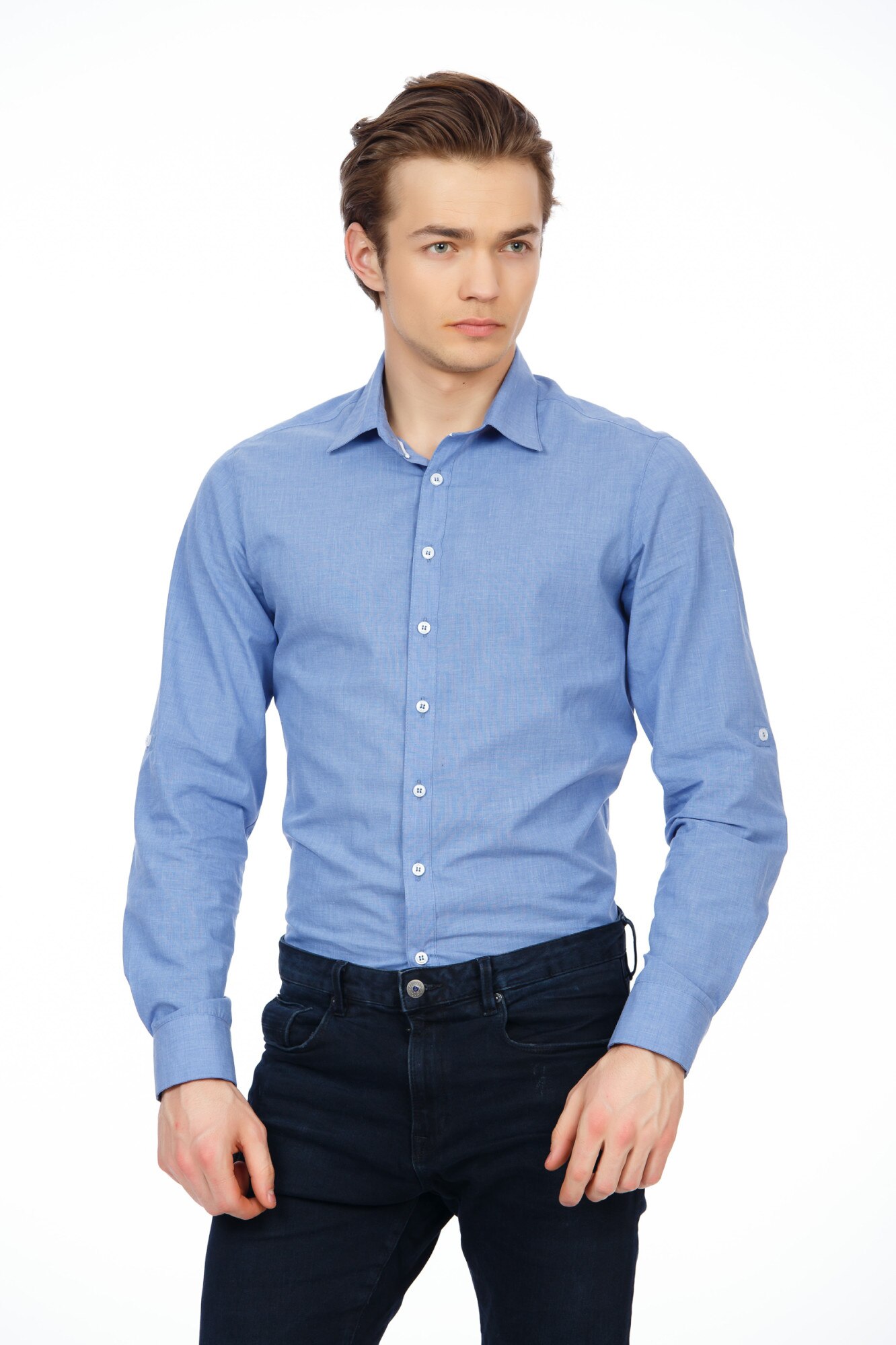 Camasa pentru barbati BE YOU, cu maneca reglabila, Albastru