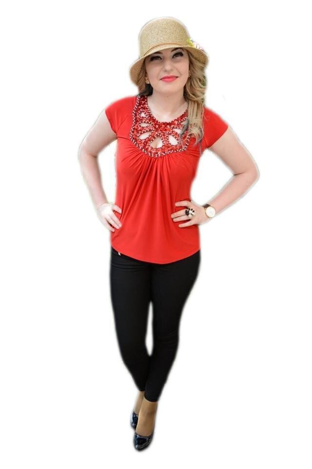 Top trendy din material elastic, cu margele, D&J Exclusive, Rosu