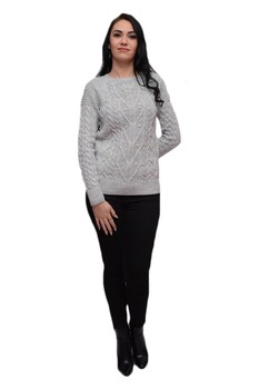 Bluza lejera, cu diferite modele de tricot si margele aplicate, D&J Exclusive, Gri