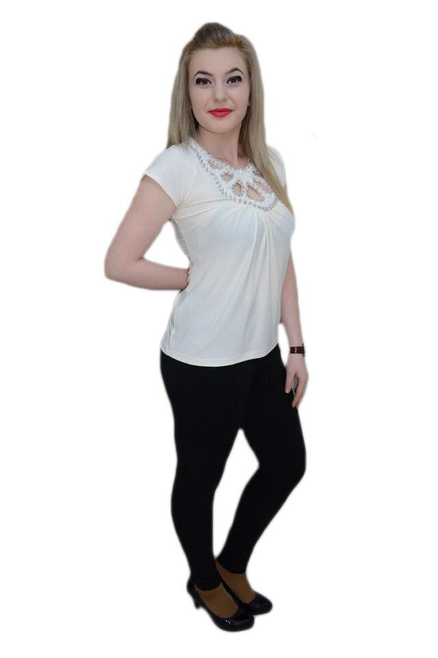 Top trendy din material elastic, cu margele, D&J Exclusive, Alb
