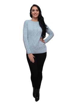 Bluza lejera, cu diferite modele de tricot si margele aplicate, D&J Exclusive, Albastru Bluza lejera, cu diferite modele de tricot si margele aplicate, D&J Exclusive, Albastru