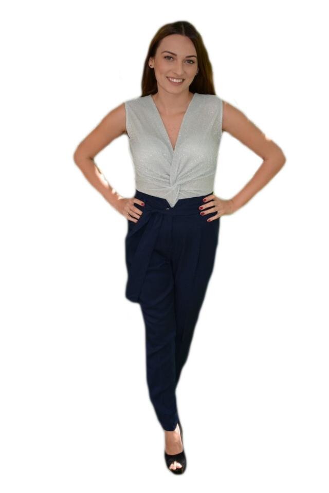 Top elegant tip body cu fir lucios in tesatura, D&J Exclusive,, Gri