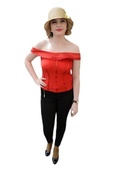 Top cu decolteu drept si paspoal dantelat, D&J Exclusive, Rosu Top cu decolteu drept si paspoal dantelat, D&J Exclusive, Rosu