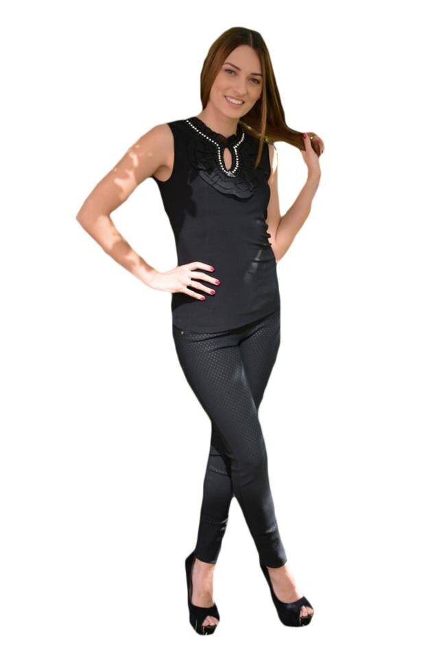 Top tineresc cu design de perle si strasuri, D&J Exclusive, Negru