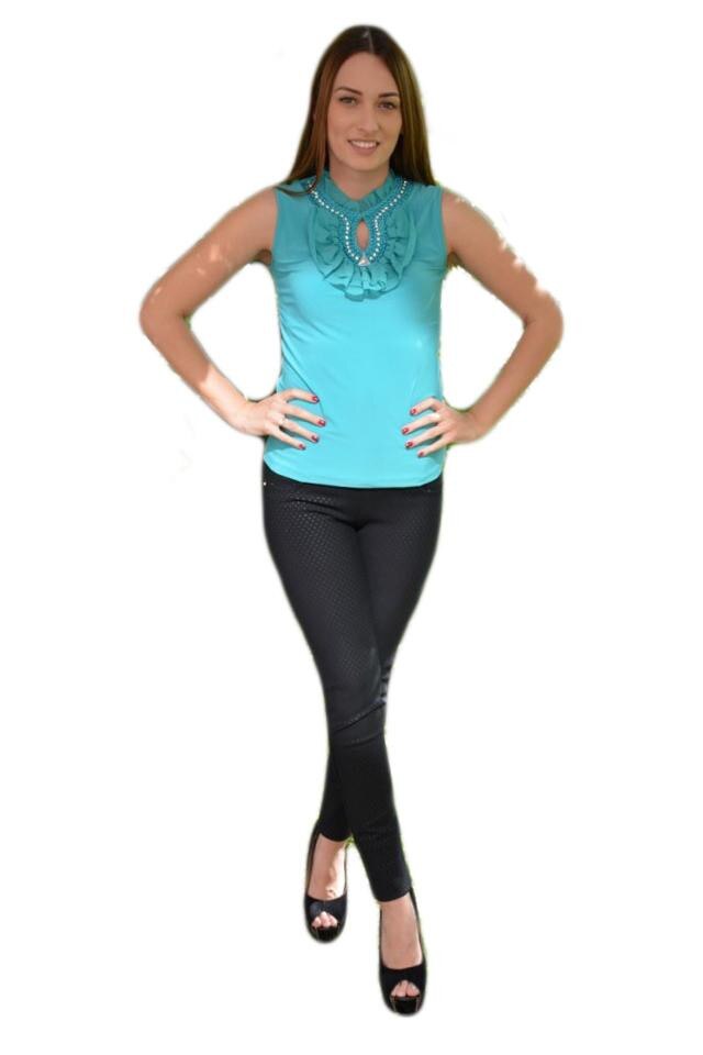 Top tineresc cu design de perle si strasuri, D&J Exclusive, Turcoaz