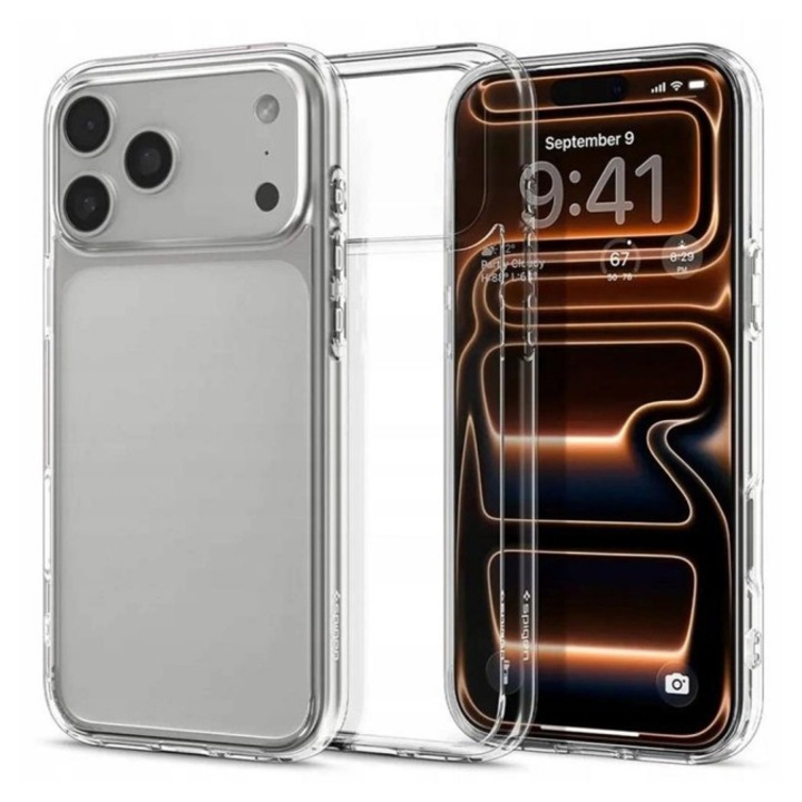 Husa Premium Spigen Ultra Hybrid Pentru iPhone 18 Pro MAX, Protectie La Camere, Crystal Clear, Kit UPzz Curatare Inclus