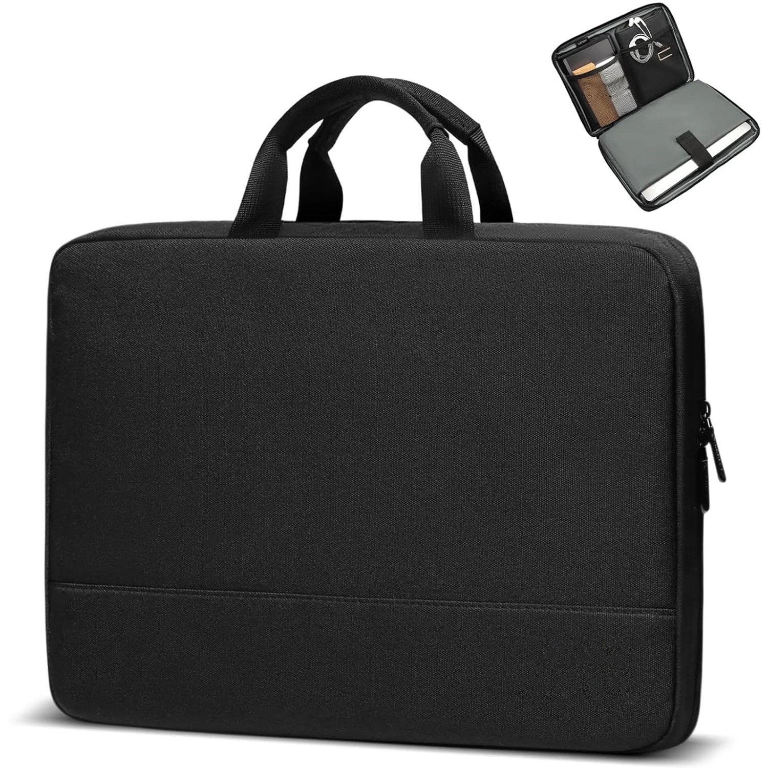 Husa pentru laptop din poliester, rezistenta la apa, 4 straturi de protectie si 2 compartimente, Negru, 40 x 28.5 x 5 cm, pentru laptop 13–16 inch