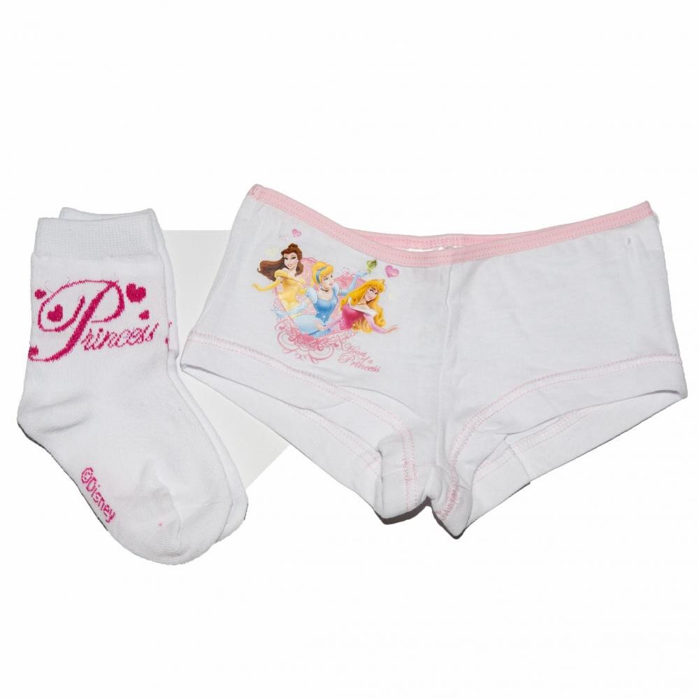 Set boxeri si sosete fete alb Princess Disney, varsta 4/5 ani