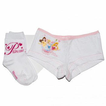 Set boxeri si sosete fete alb Princess Disney, varsta 2/3 ani Set boxeri si sosete fete alb Princess Disney, varsta 2/3 ani