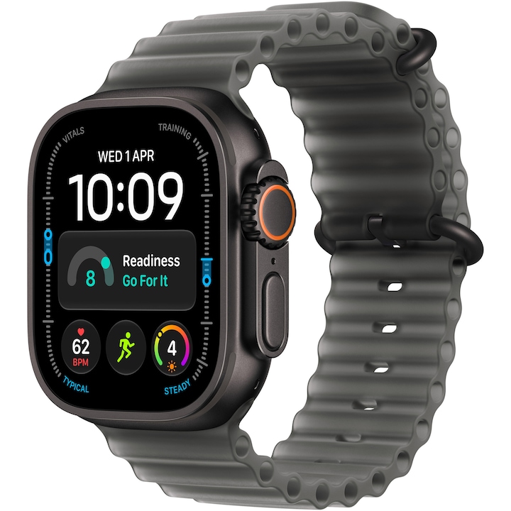 Apple Watch Ultra 4, GPS + Cellular, Carcasa Black Titanium 49mm, Translucent Black Ocean Band