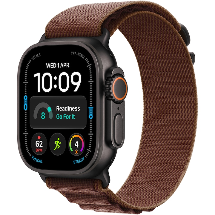Apple Watch Ultra 4, GPS + Cellular, Carcasa Black Titanium 49mm, Burgundy Alpine Loop - L