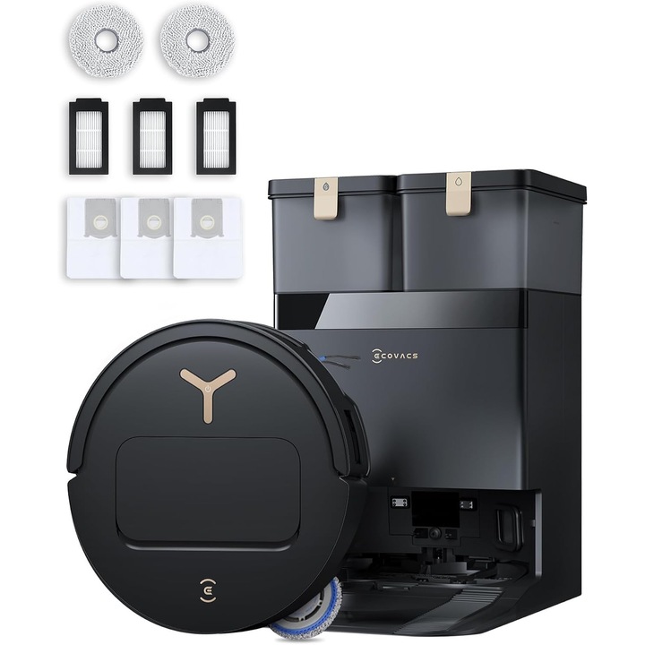 Aspirator Robot ECOVACS T50 PRO OMNI Gen3 Care kit, Design Ultra-Subtire 81mm, 25000 Pa, Statie OMNI (Apa Calda 75°C, Uscare 45°C, Auto Golire 3L, Auto Reumplere), AIVI 3D, ZeroTangle, TruEdge 2.0, TrueMapping 2.0, Google Home