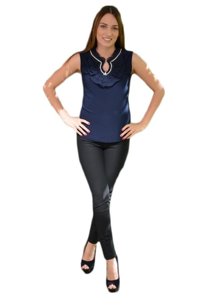 Top tineresc cu design de perle si strasuri, D&J Exclusive, Albastru marin