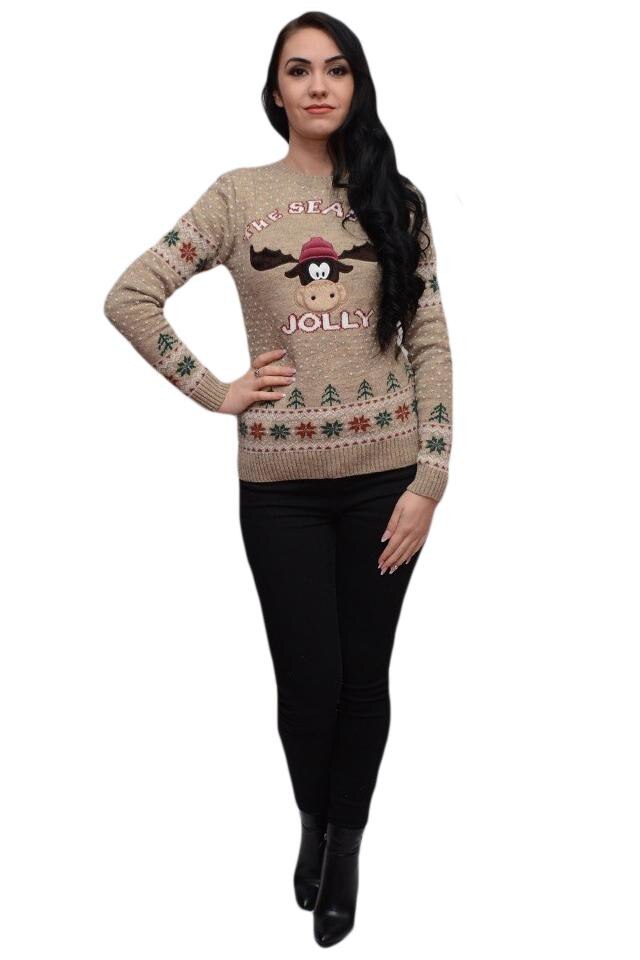 Bluza din material gros cu model multicolor, D&J Exclusive, Maro