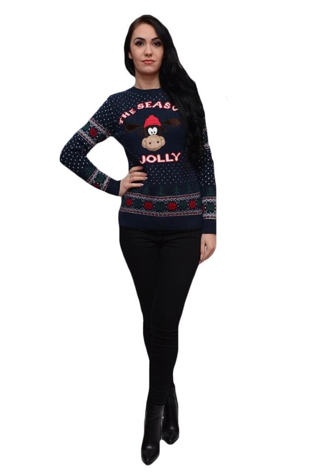 Bluza din material gros cu model multicolor, D&J Exclusive, Albastru marin