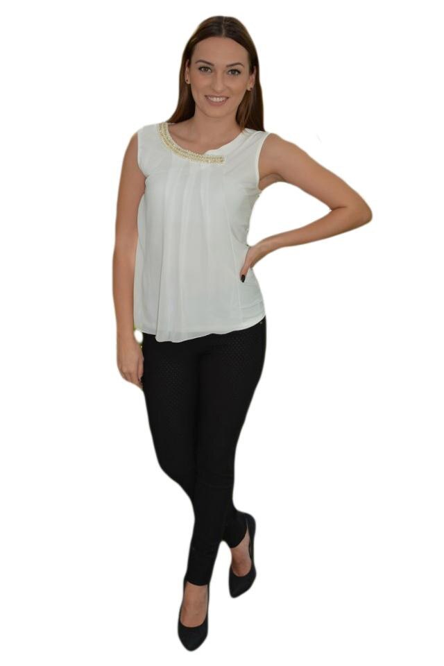 Top tineresc cu insertie de voal in fata, D&J Exclusive,, Alb