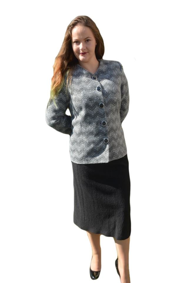 Sacou casual-elegant de toamna-iarna din material plin, D&J Exclusive, Gri