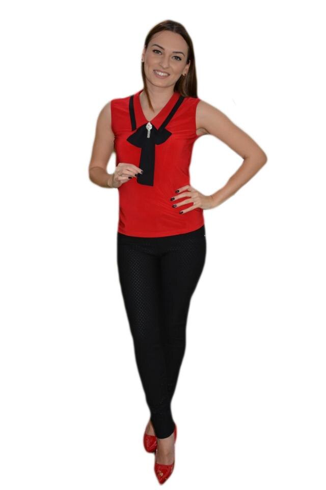 Top de primavara-vara cu guler si brosa mica, D&J Exclusive,, Rosu