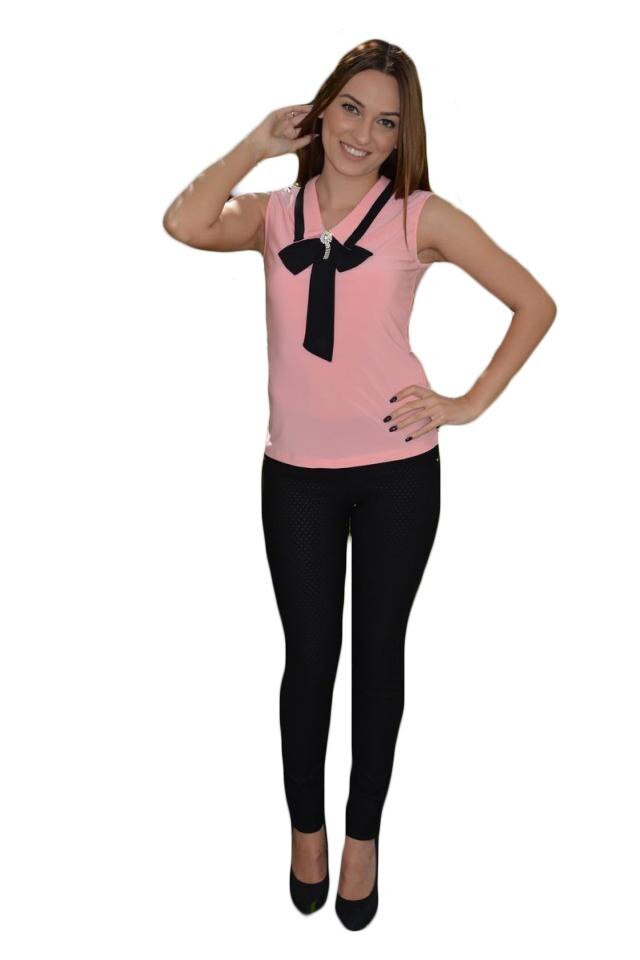 Top de primavara-vara cu guler si brosa mica, D&J Exclusive,, pudra