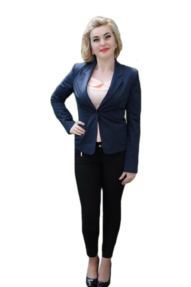 Sacou cu rever si maneca lunga, D&J Exclusive, Bleumarin