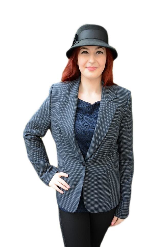 Sacou trendy cu buzunare ascunse, D&J Exclusive, Bleumarin/Alb