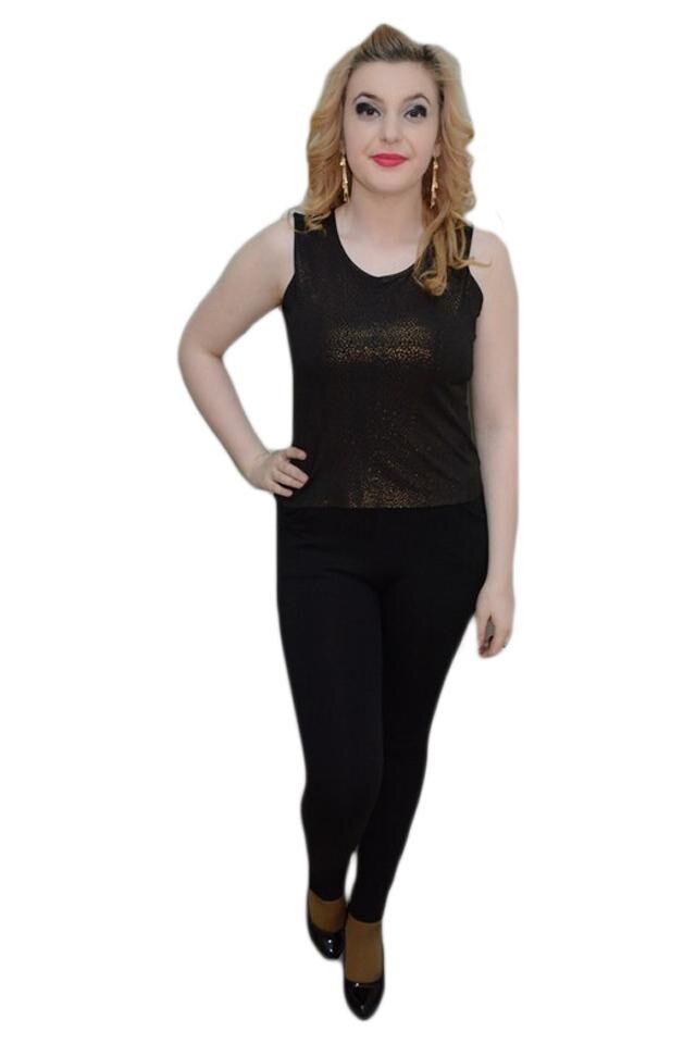 Top rafinat prevazut cu imprimeu lucios, D&J Exclusive, Negru/Auriu