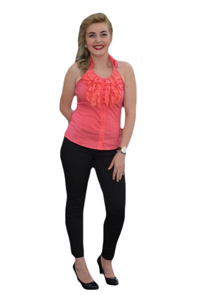 Camasa cu spatele gol, guler ascutit, D&J Exclusive, Corai