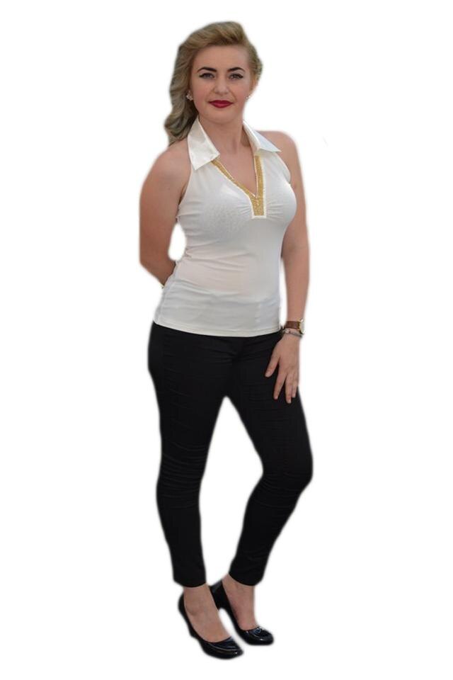 Top deosebit cu insertii in jurul decolteului, D&J Exclusive, Alb