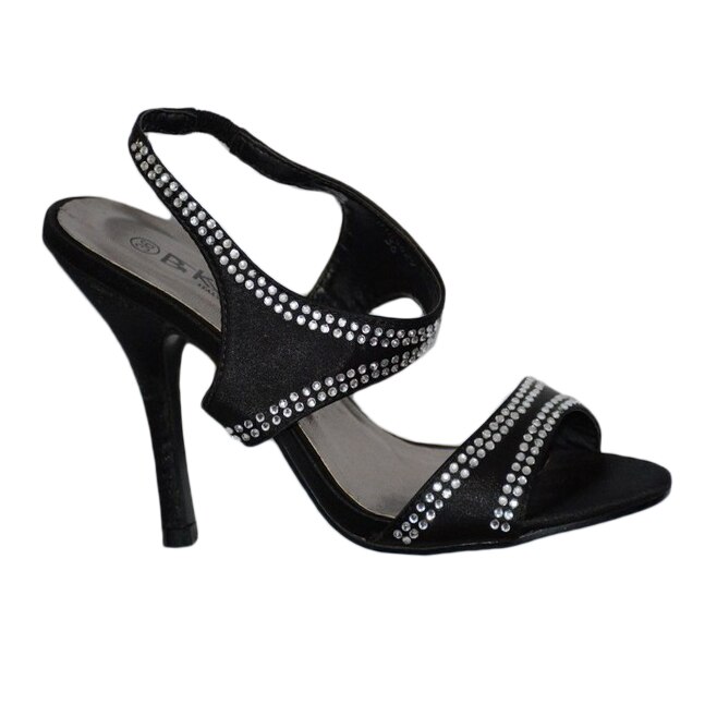 Sandale elegante din saten decorat cu strasuri , D&J Exclusive, Negru, 36