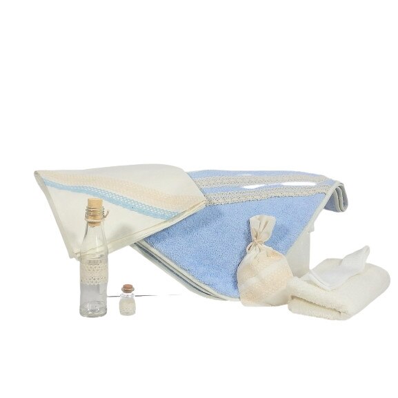 Set Botez bleu 7 piese - Dantela Ivoire, Odorul Mamei