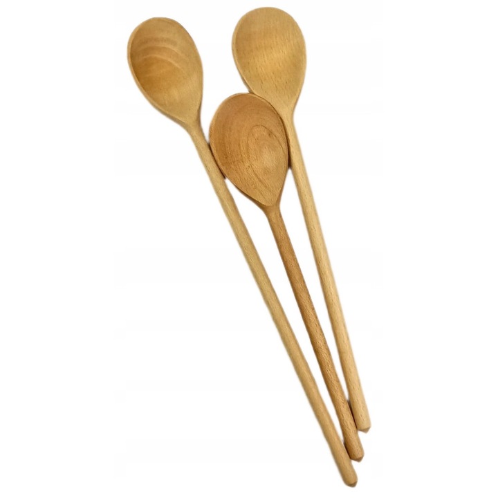 Set 3 Linguri din Lemn pentru Bucatarie, Impregnate, 30/35/40 Cm