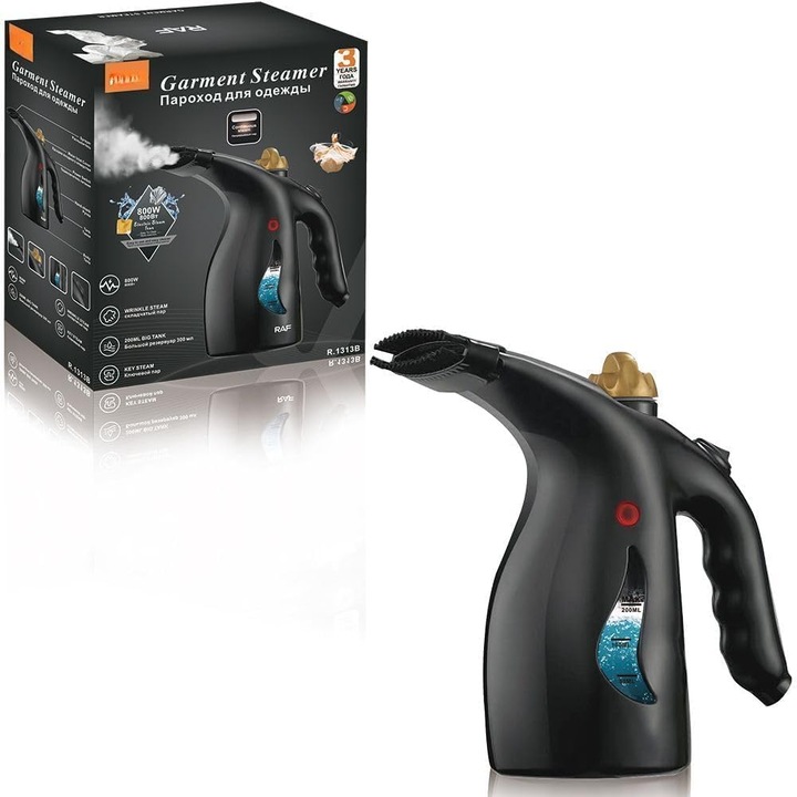 Aparat de calcat cu abur vertical EMC ONSHOP®, 800W, Rezervor 200ml, Abur continuu, Perie detasabila, Portabil, Negru