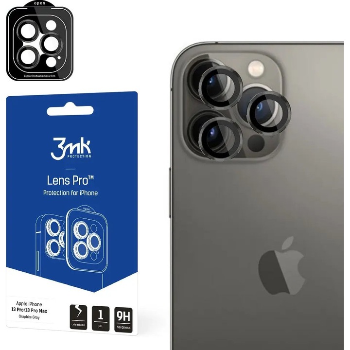 Protectie lentile camera 3mk Lens Protection Pro pentru iPhone 13 Pro/13 Pro Max, sticla temperata 9H, gri (144850-0)