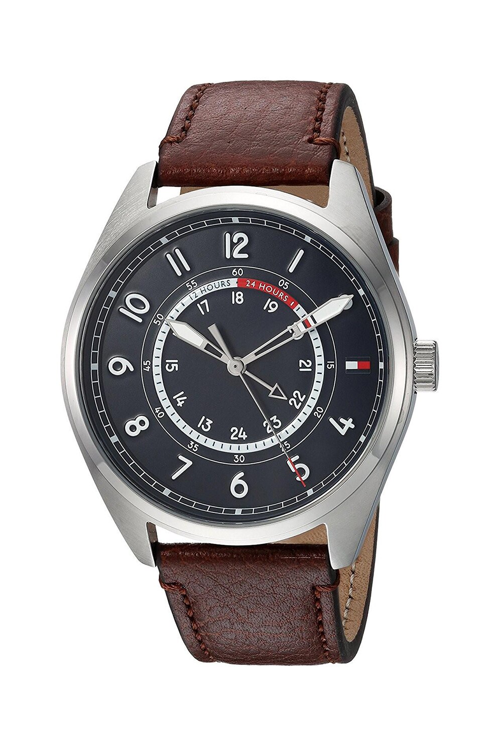 Tommy Hilfiger, Ceas cu o curea de piele, Maro inchis