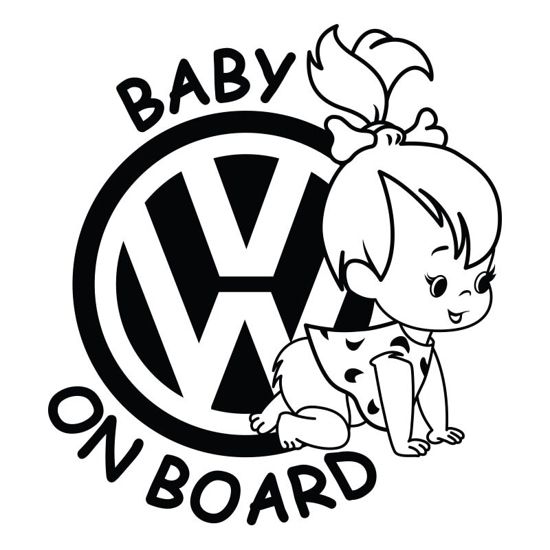 Sticker Auto Fetita - SMAER - Baby On Board - Volkswagen - 15cm x 14cm - Negru