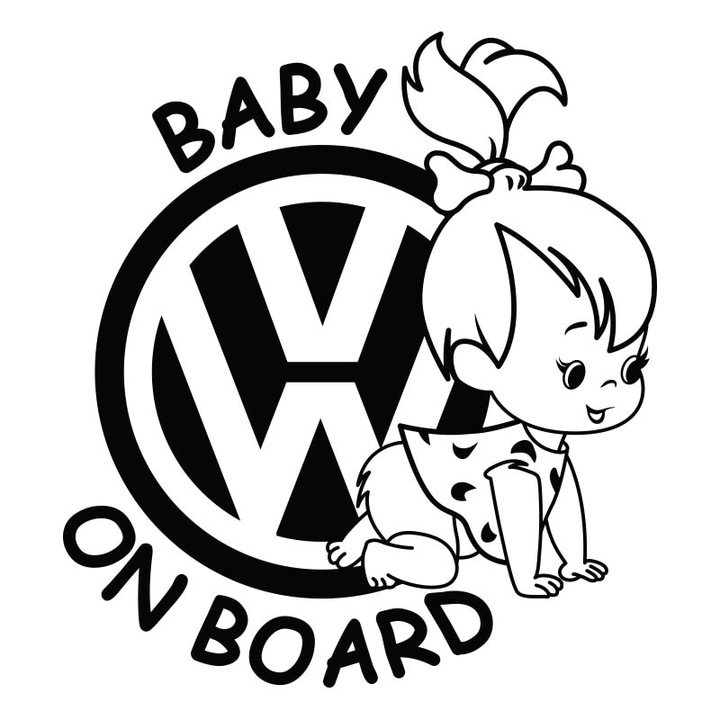 Момиче Стикер за кола - SMAER - Baby On Board - Volkswagen - 15cm x 14cm - Черен
