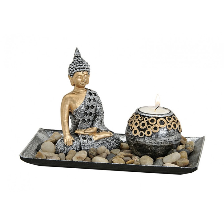 Candela Budha decorat cu pietricele in tavita
