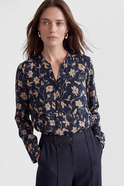 LC WAIKIKI, Bluza cu maneci lungi si model, Crem/Bleumarin