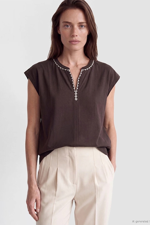 LC WAIKIKI, Bluza-tunica cu maneci scurte, Maro inchis