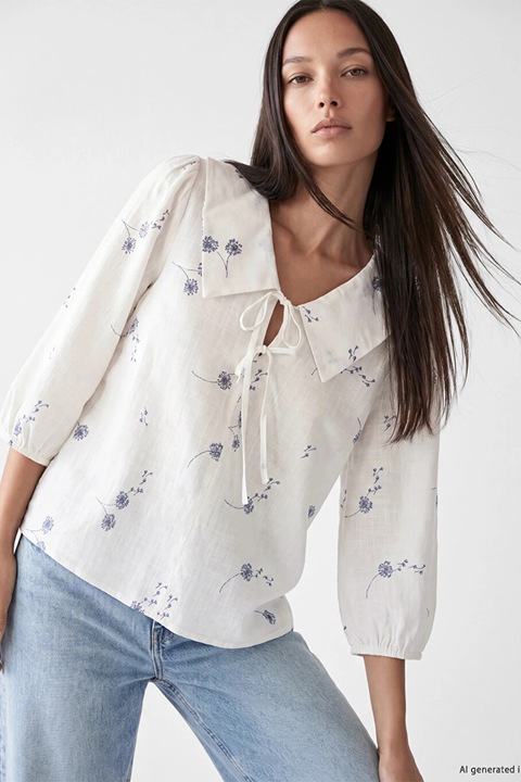 LC WAIKIKI, Bluza lejera cu model si maneci trei sferturi, Lila/Alb murdar