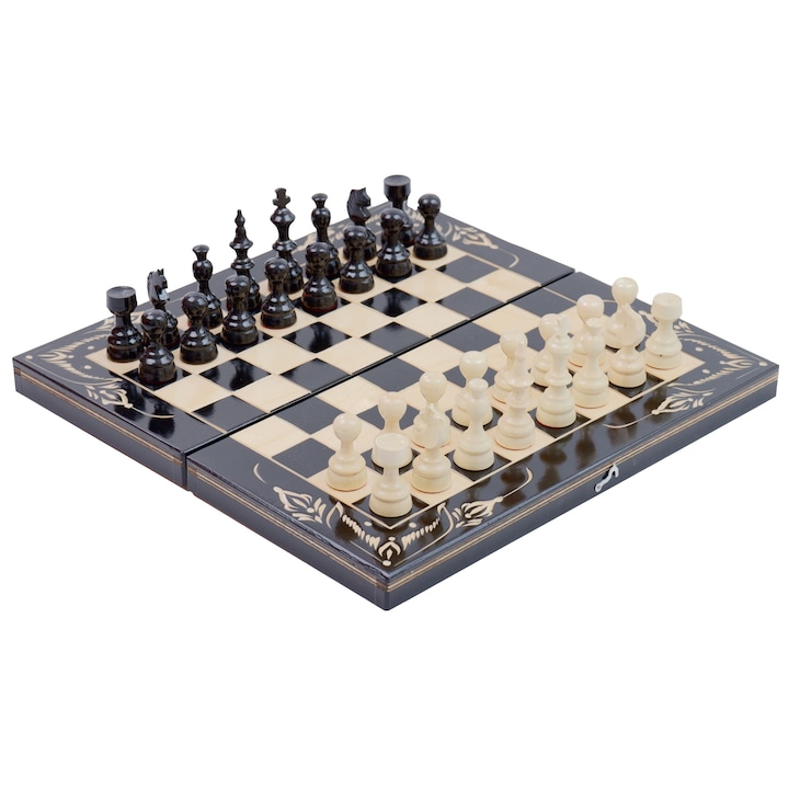 Kézzel Készített Sakk és Táblajáték, 38x38 cm, Fekete