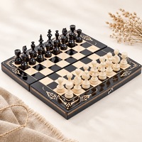 Joc Sah si Table din Lemn Lucrat Manual, 38x38 cm, Negru cu Alb