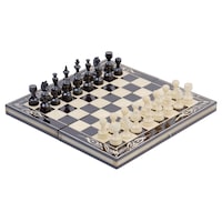 Joc Sah si Table din Lemn Lucrat Manual, 32x32 cm, Negru cu Alb