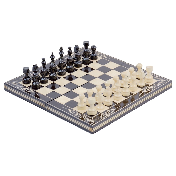 Kézzel Készített Sakk és Táblajáték, 32x32 cm, Fekete