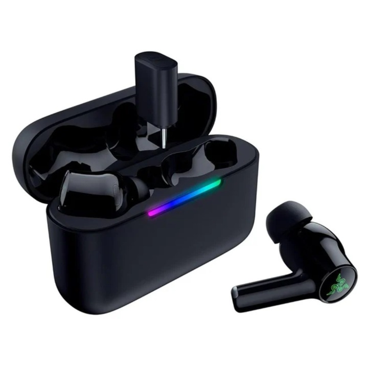 Геймърски слушалки True Wireless In-Ear Razer Hammerhead V3 HyperSpeed, Bluetooth, Автономност 10/40 часа, Микрофон, Съвместими с PC, Смартфон, PS5 Черни