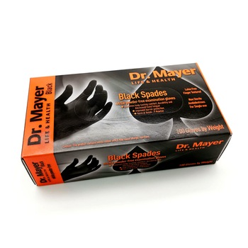 Manusi nitril negre super rezistente fara pudra Black SPADES DR. MAYER, Cutie 100 bucati de unica folosinta, marimea M Manusi nitril negre super rezistente fara pudra Black SPADES DR. MAYER, Cutie 100 bucati de unica folosinta, marimea M