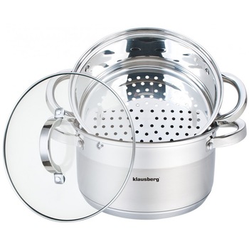 Oala inox pentru fiert cu aburi Klausberg, capacitate 3.1 litri, 3 piese, inductie, capac Oala inox pentru fiert cu aburi Klausberg, capacitate 3.1 litri, 3 piese, inductie, capac