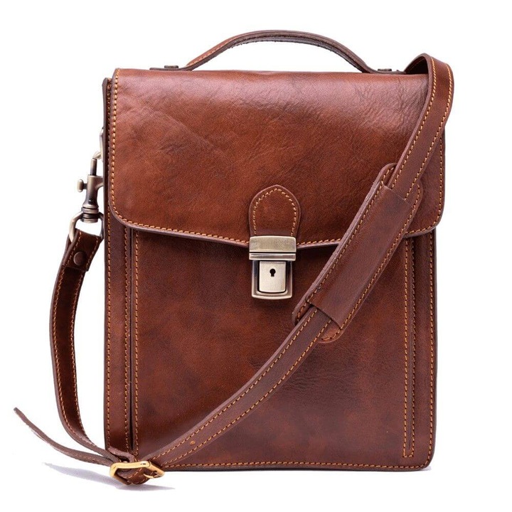 Borseta cognac pentru barbati, Suveran, din piele naturala vacchetta