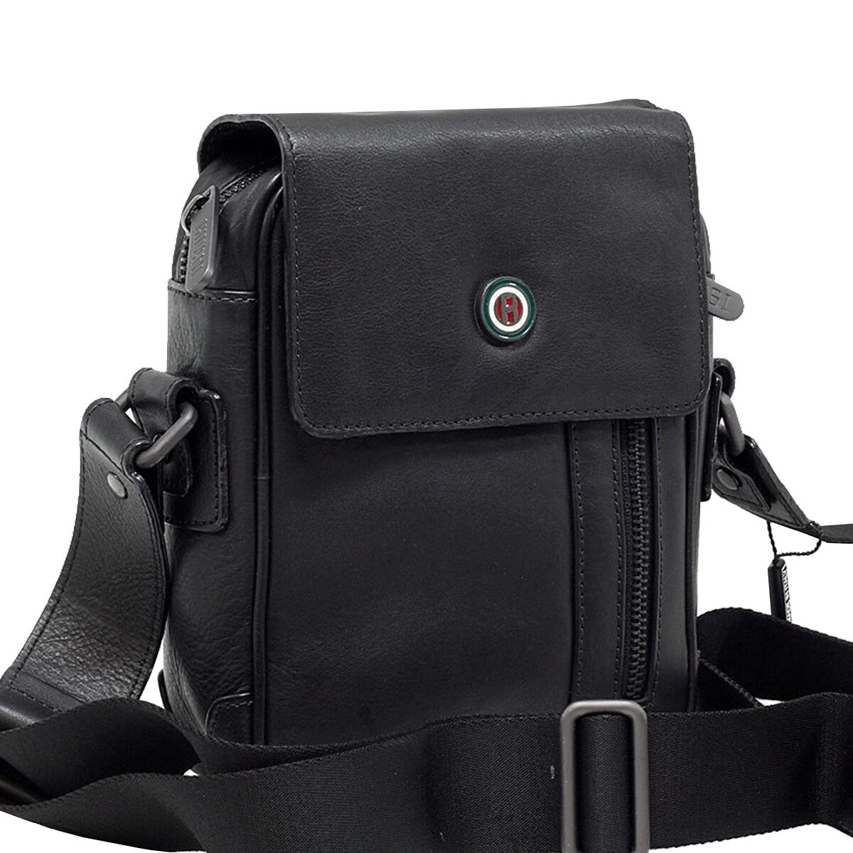 Borseta de umar, neagra pentru barbati, Suveran, din piele naturala